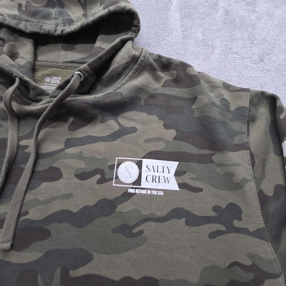 Salty Crew Alpha Hoodie Mens 2XL Green Pullover Fleece Camo Logo
